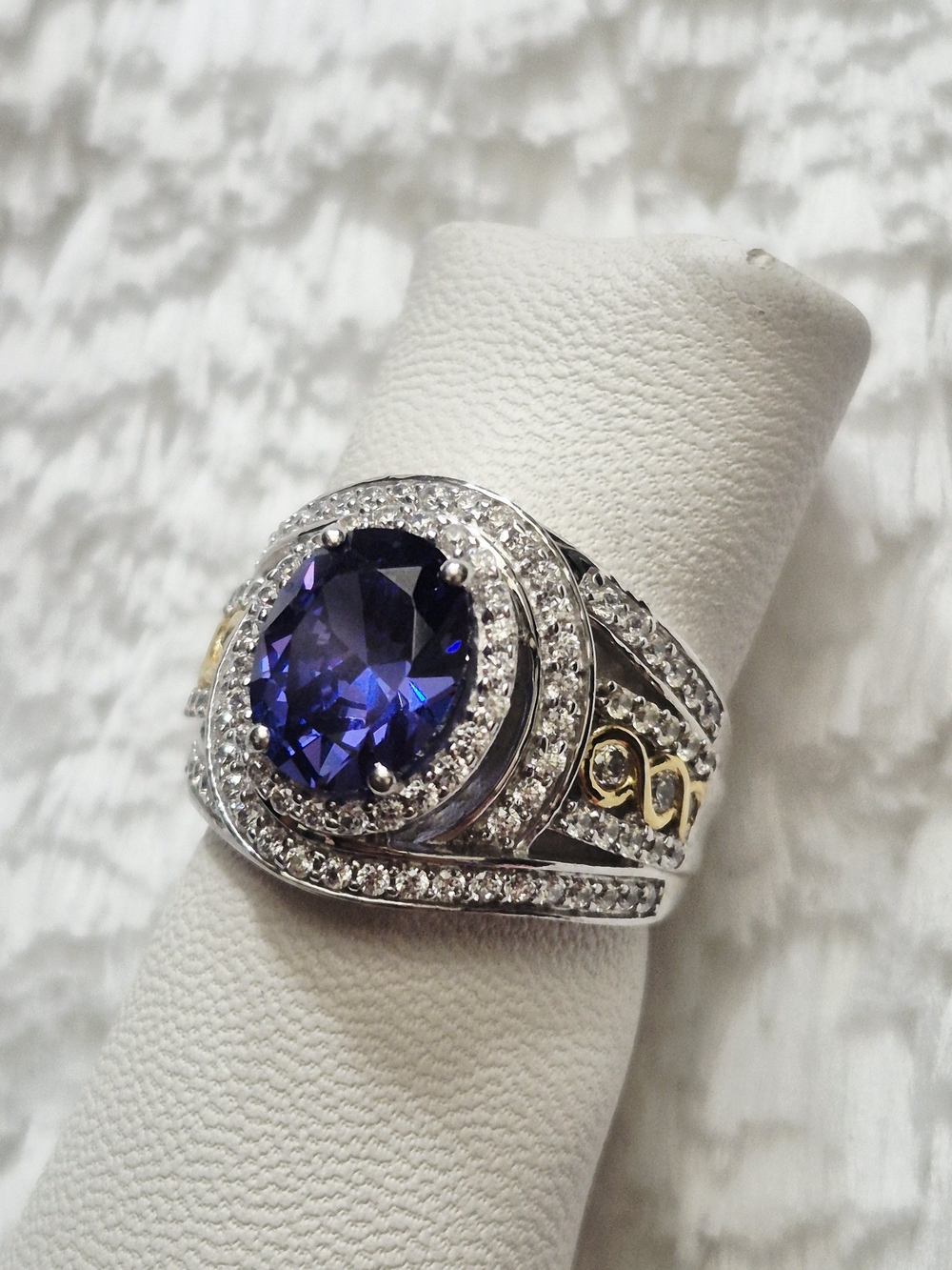 Sterling Silver Tanzanite & Cz Halo Cocktail Ring - Picture 2 of 10